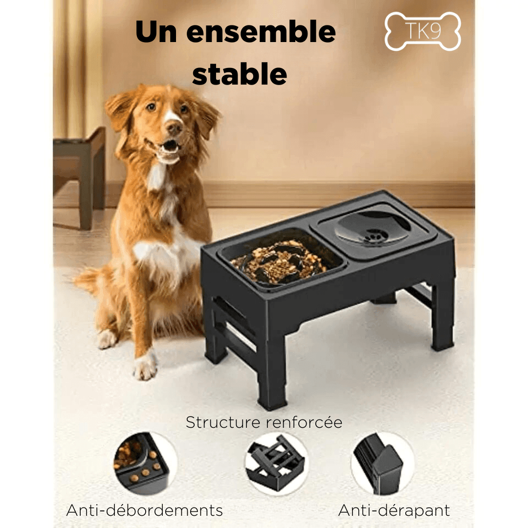 Gamelle Surélevée Réglable Anti-Glouton Anti-éclaboussures pour Chiens - Propreté, Confort et Digestion Optimale - Tao-K9