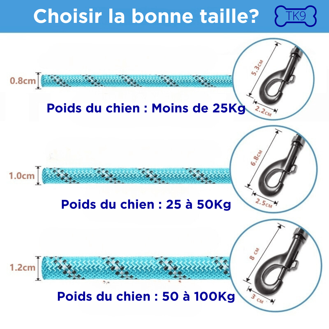 Laisse réfléchissante - longueur 1,5 à 3 m - Tao-K9