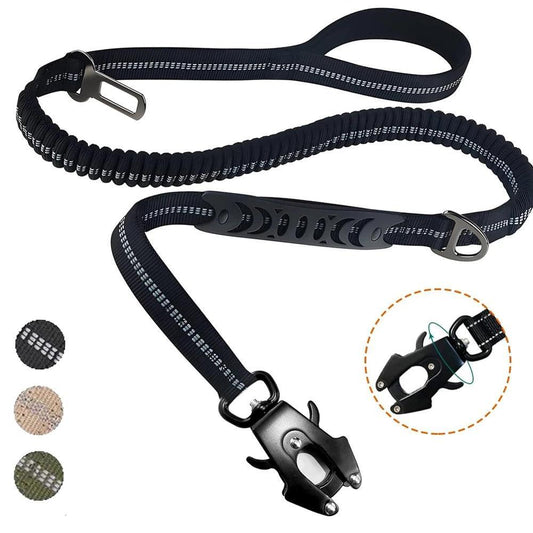 Laisse Tactique Elastique 2 en 1 - Laisse et ceinture de sécurité voiture - elastique de 135cm à 190cm - Tao-K9