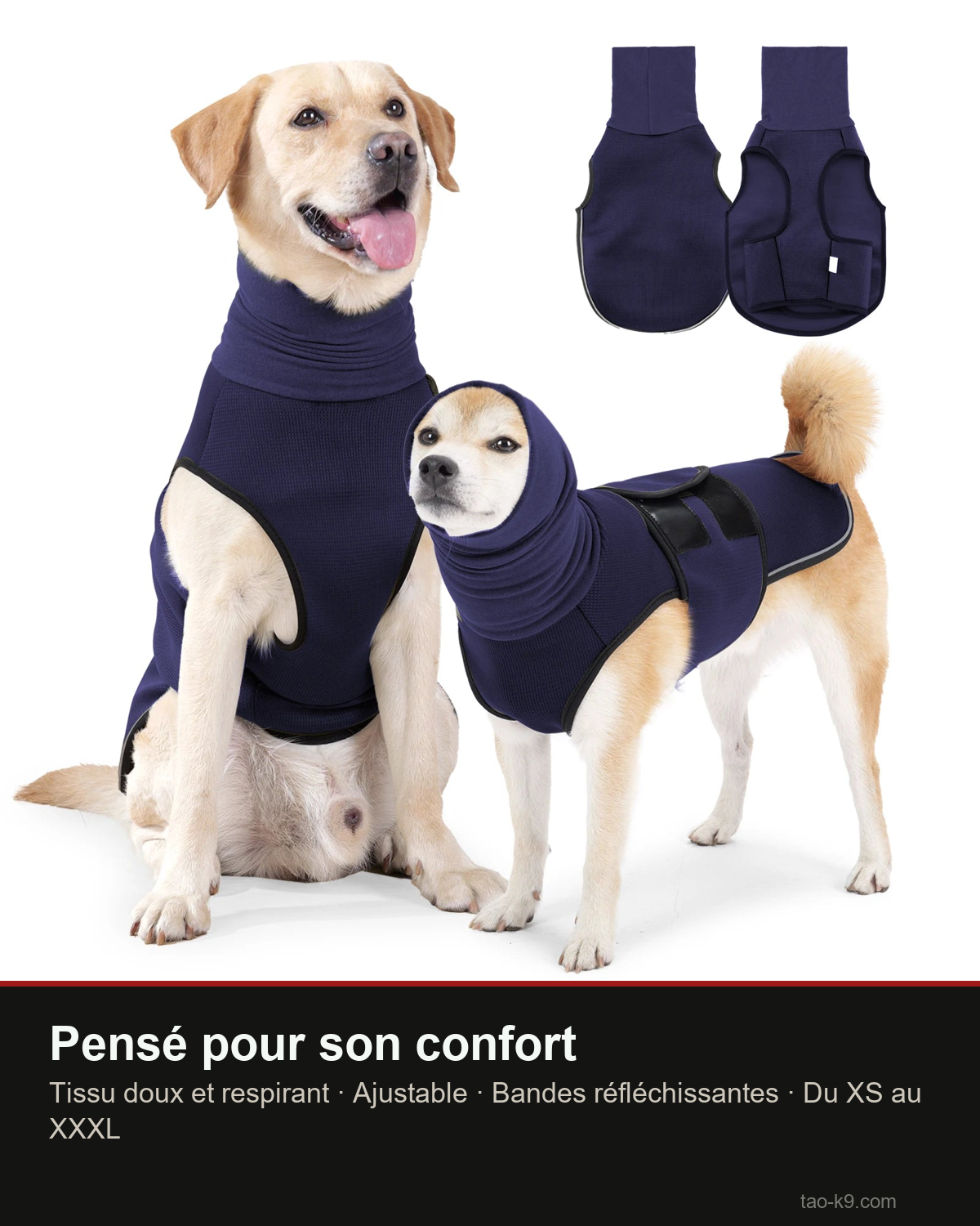 Veste anti-anxiété pour chien : confort, réglable, réfléchissante, XS à XXXL