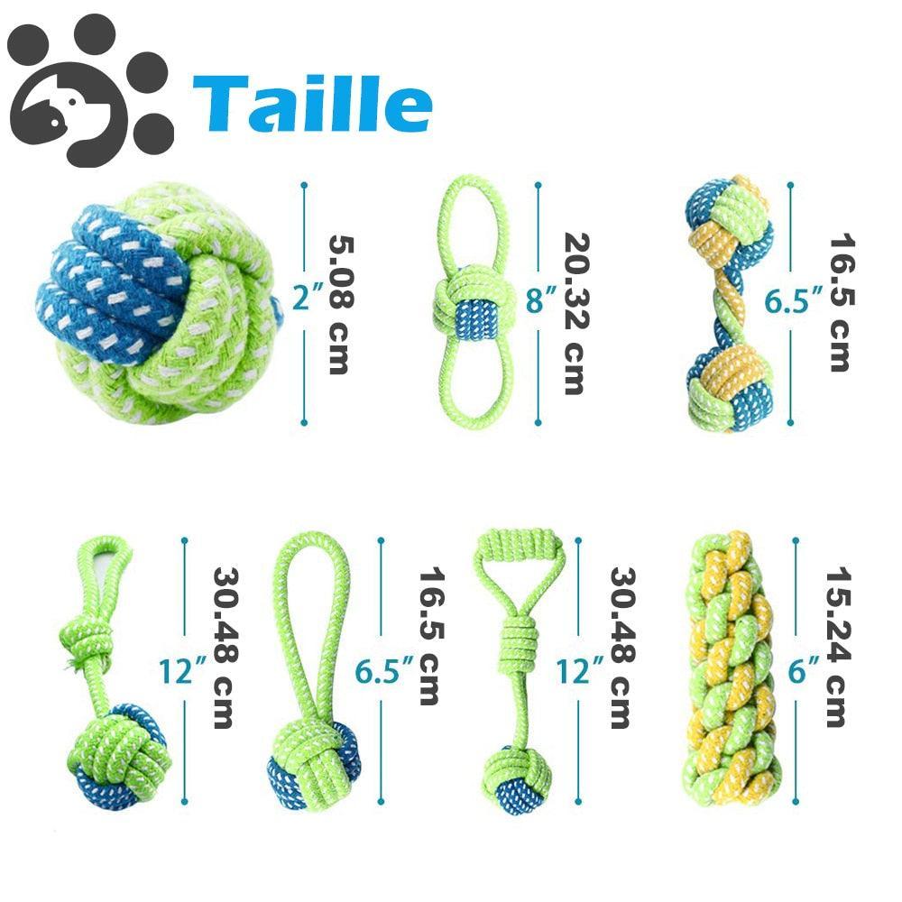 Lot de 7 jouets en cordes vert et bleu - Tao-K9