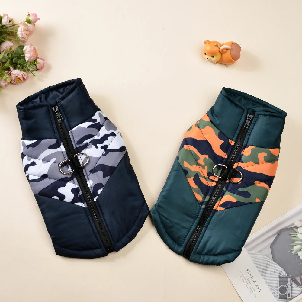 Manteau d'hiver imperméable pour chien, doublé, imprimé camouflage