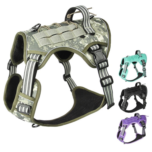 Harnais tactique anti-traction réfléchissant pour chien