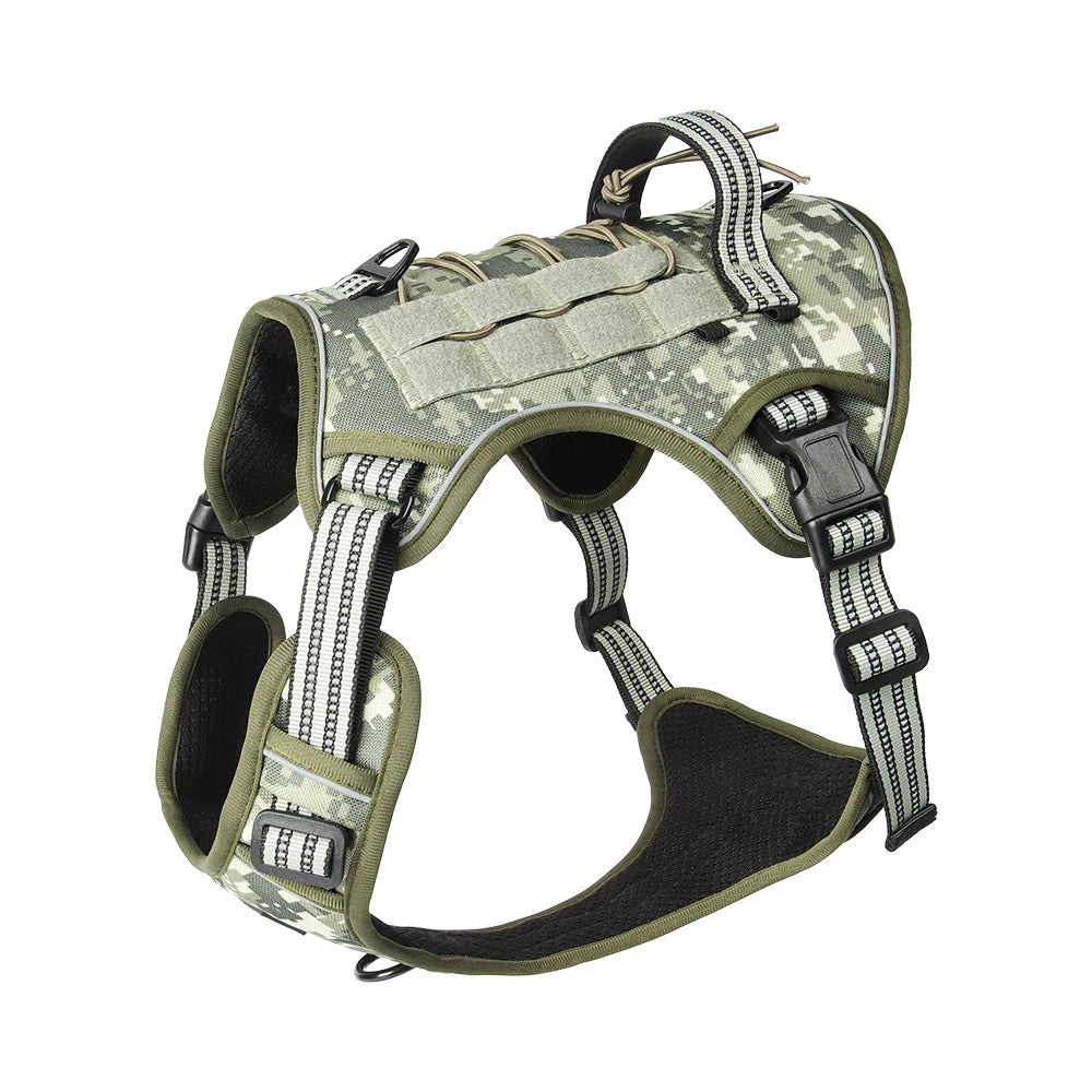 Harnais tactique anti-traction réfléchissant pour chien