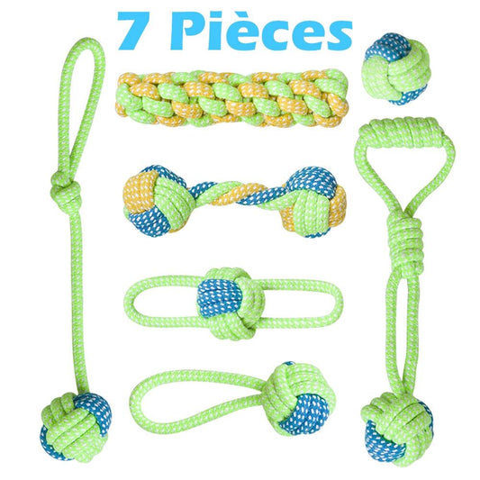Lot de 7 jouets en cordes vert et bleu - Tao-K9